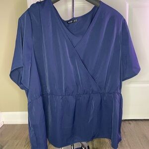 SHEIN Curve silky dark blue peplum top